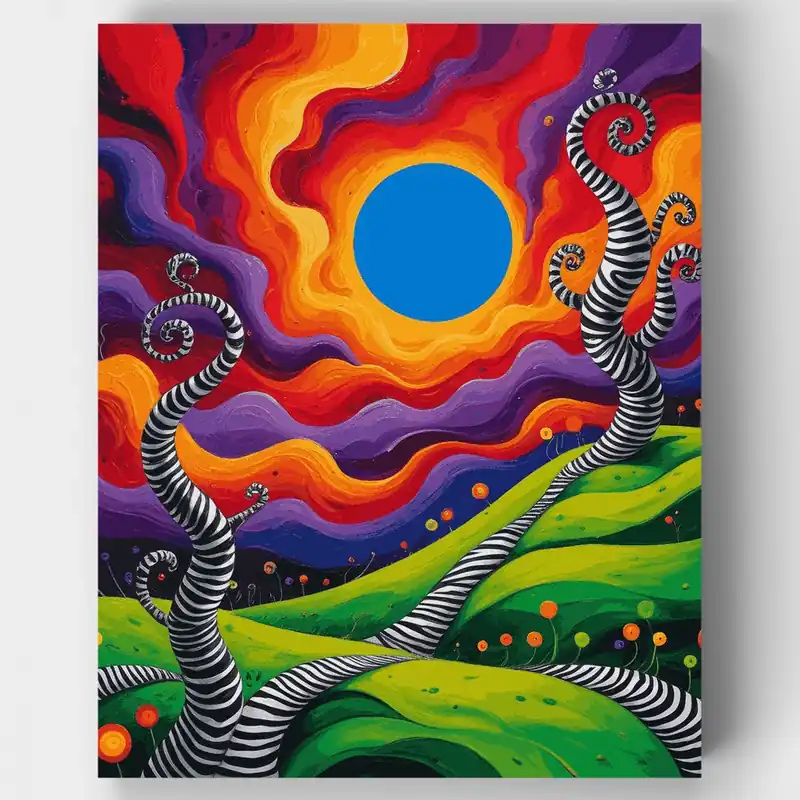 Precio De Oferta Árboles Rayados Caprichosos Bajo Cielo Colorido - Kit de pintar por números - Lienzo Enrollado / 24 Colores