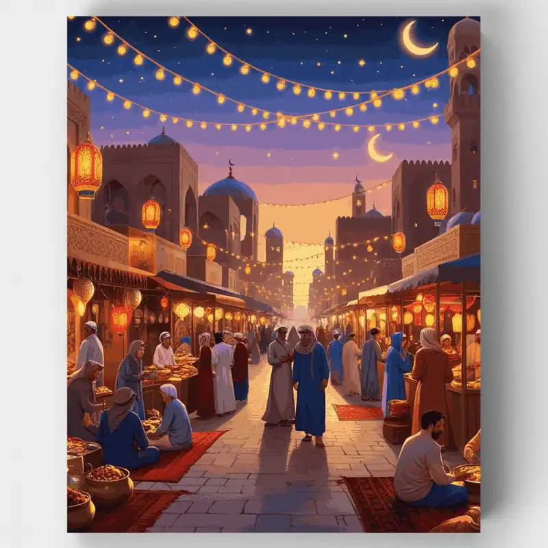 Comprar En Línea Mercado Nocturno Mágico de Ramadán - Kit de pintar por números - Lienzo Enrollado / 24 Colores
