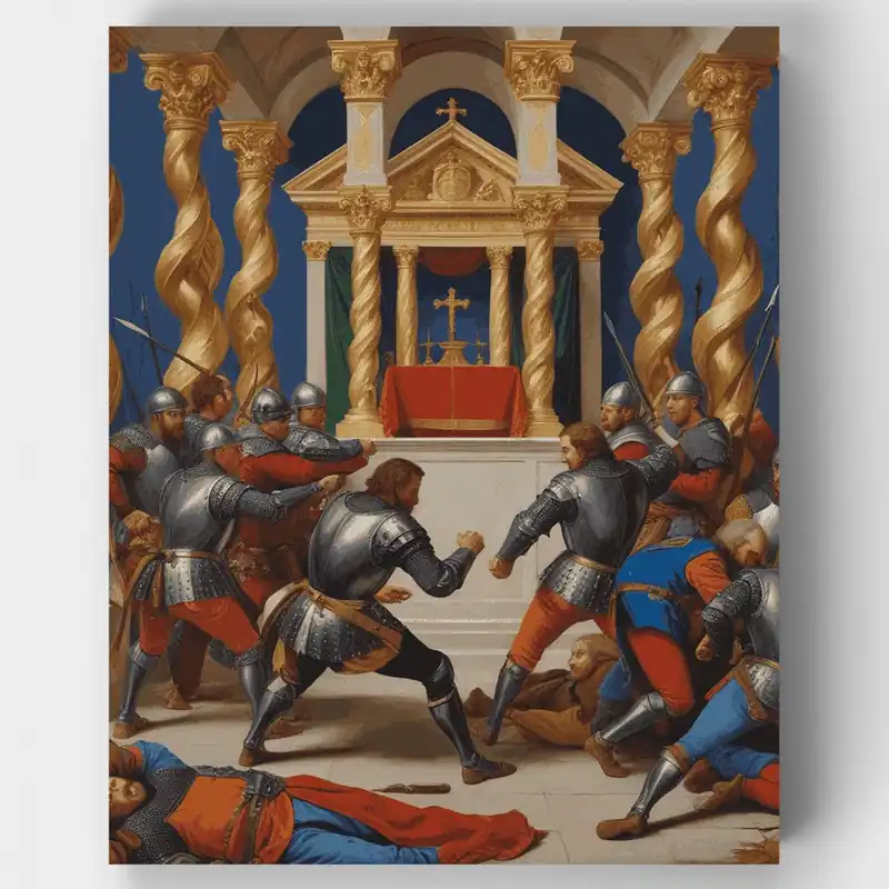 Lujoso Batalla Medieval en Capilla Sagrada - Kit de pintar por números - Lienzo Enrollado / 24 Colores