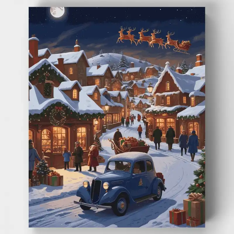 Pueblo Navideño Nevado - Kit de pintar por números - Lienzo Enrollado / 24 Colores Oferta De Temporada