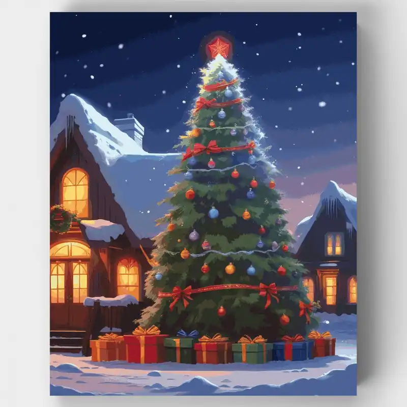 Envío Gratis Plaza del Pueblo Navideño Nevado - Kit de pintar por números - Lienzo Enrollado / 24 Colores