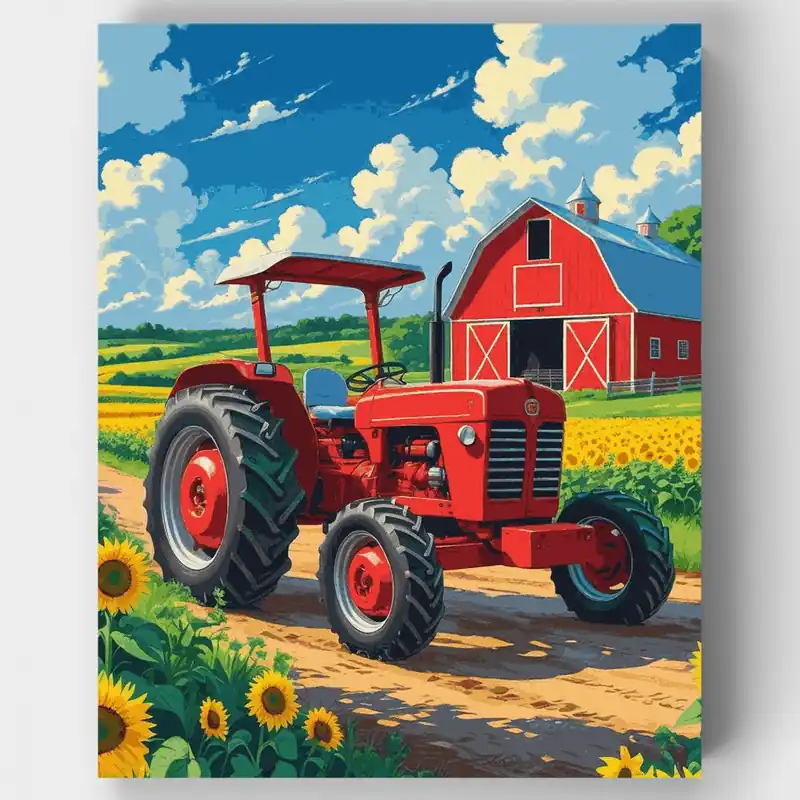 Tractor Rojo en Campo de Girasoles - Kit de pintar por números - Lienzo Enrollado / 24 Colores Bestseller