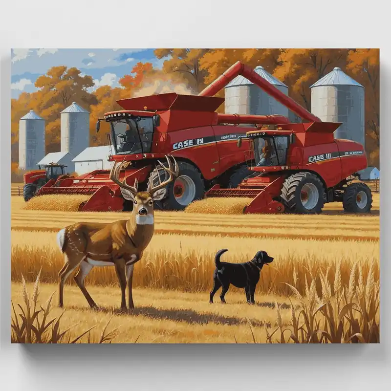 Cosecha de Otoño con Cosechadoras Case IH - Kit de pintar por números - Lienzo Enrollado / 24 Colores Moderno
