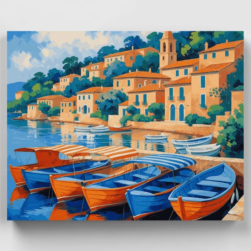 Puerto Mediterráneo - Kit de pintar por números - Lienzo Enrollado / 24 Colores Más Vendido
