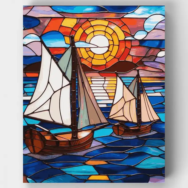 Veleros de Vidrieras - Kit de pintar por números - Lienzo Enrollado / 24 Colores Más Vendido