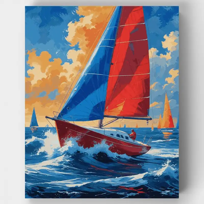 Aventura de Velero de Carreras - Kit de pintar por números - Lienzo Enrollado / 24 Colores Popular