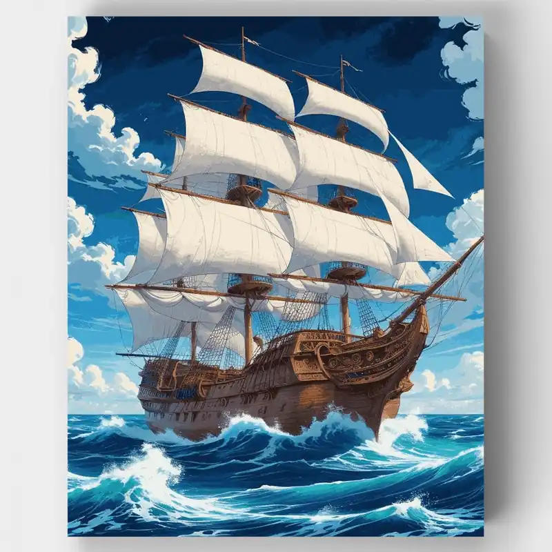 Promoción Galeón en Mares Turbulentos - Kit de pintar por números - Lienzo Enrollado / 24 Colores