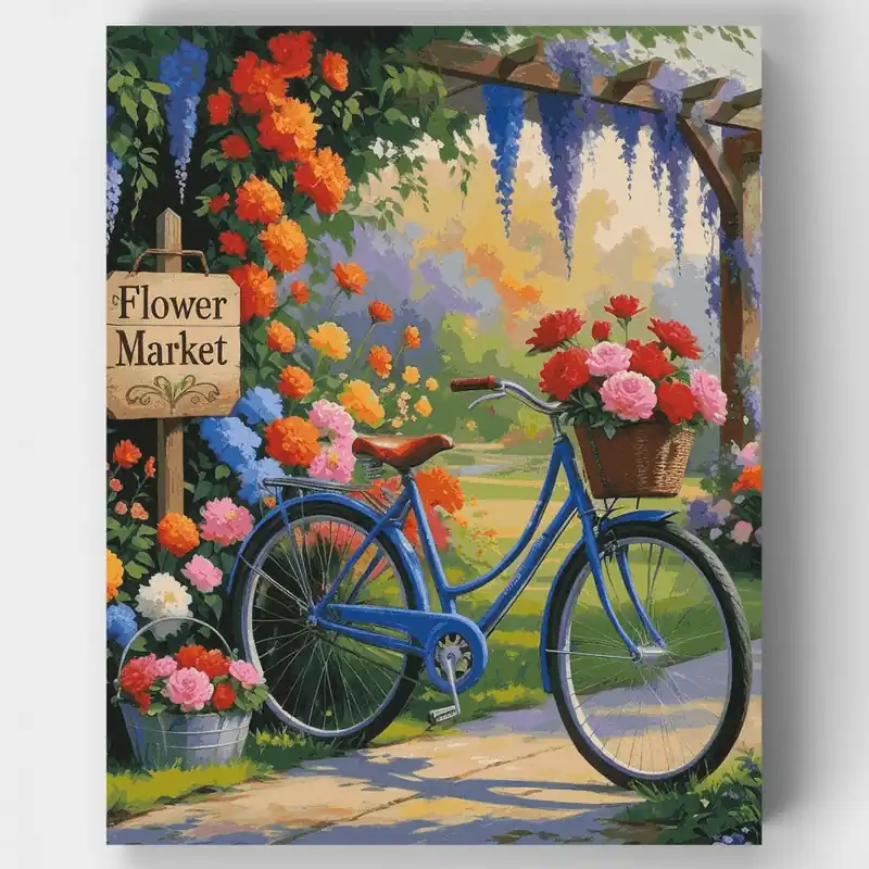 Bicicleta del Mercado de Flores - Kit de pintar por números - Lienzo Enrollado / 24 Colores Compra Ahora