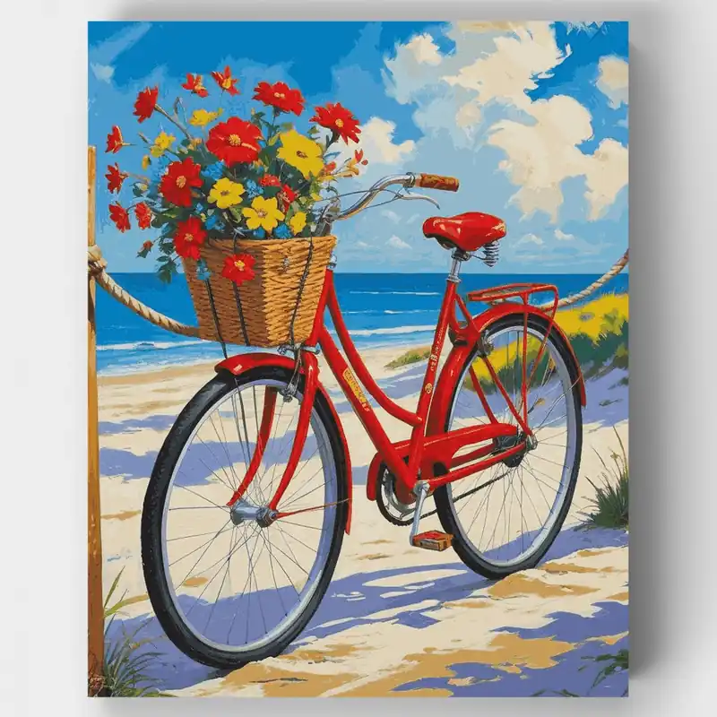 Bicicleta de Playa con Flores - Kit de pintar por números - Lienzo Enrollado / 24 Colores Precio Económico