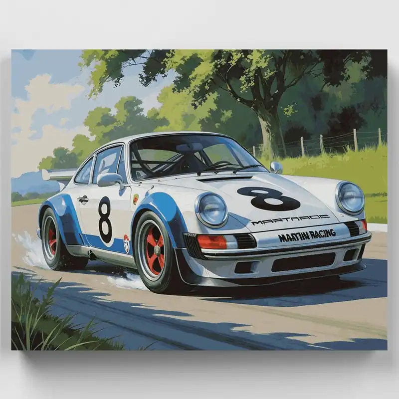 Precio Reducido 8 Carreras de Autos Deportivos - Kit de pintar por números - Lienzo Enrollado / 24 Colores