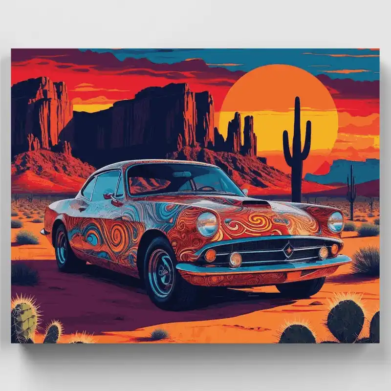 Atardecer en el Desierto Clásico - Kit de pintar por números - Lienzo Enrollado / 24 Colores Certificado