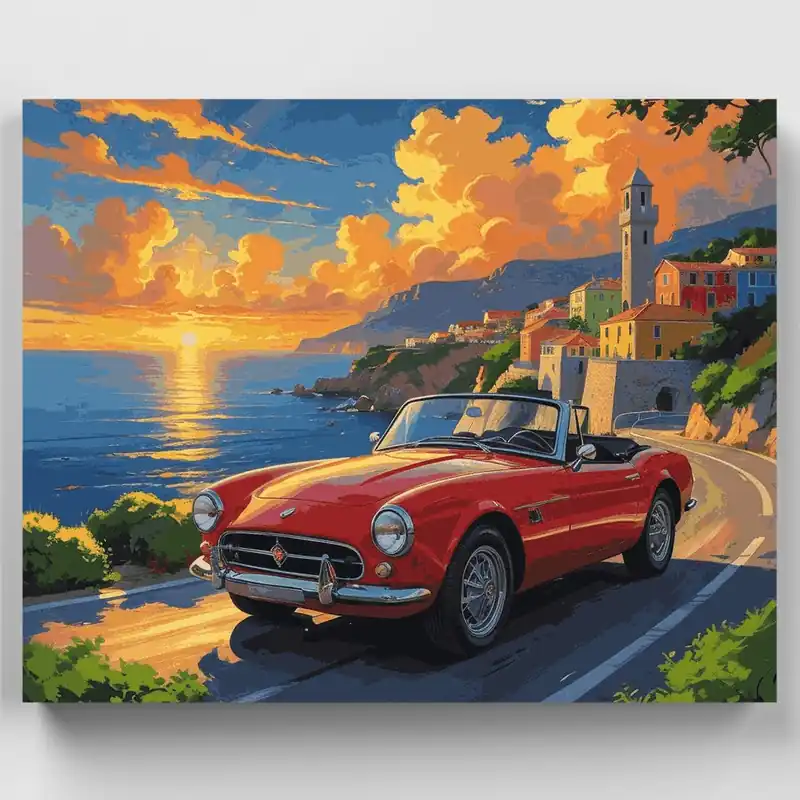 Certificado Coche Deportivo de la Riviera Italiana - Kit de pintar por números - Lienzo Enrollado / 24 Colores