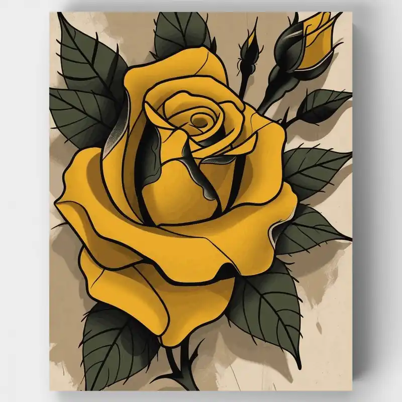 Rosa Amarilla Tatuaje - Kit de pintar por números - Lienzo Enrollado / 24 Colores Nueva Colección