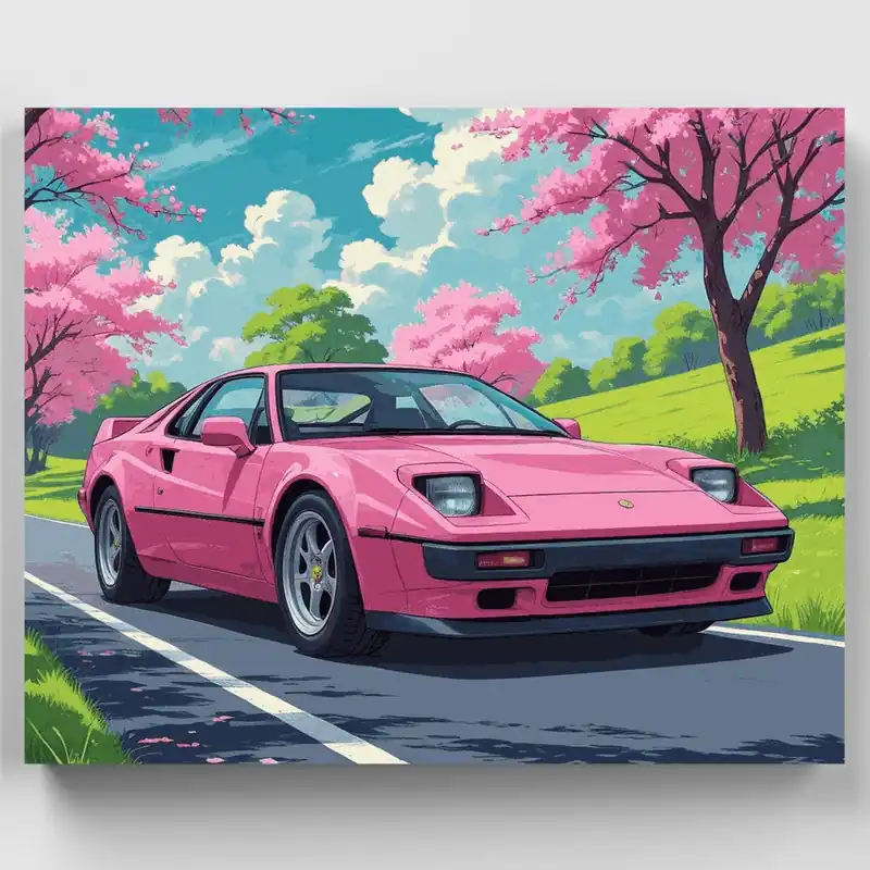 Más Vendido Coche Deportivo Loto Rosa - Kit de pintar por números - Lienzo Enrollado / 24 Colores