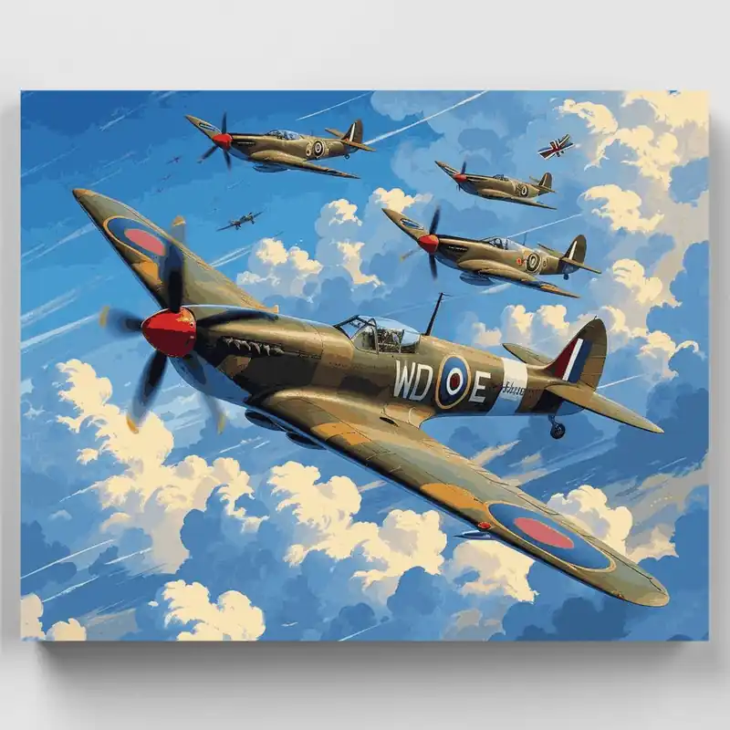 A Buen Precio Formación de Vuelo RAF Spitfire - Kit de pintar por números - Lienzo Enrollado / 24 Colores