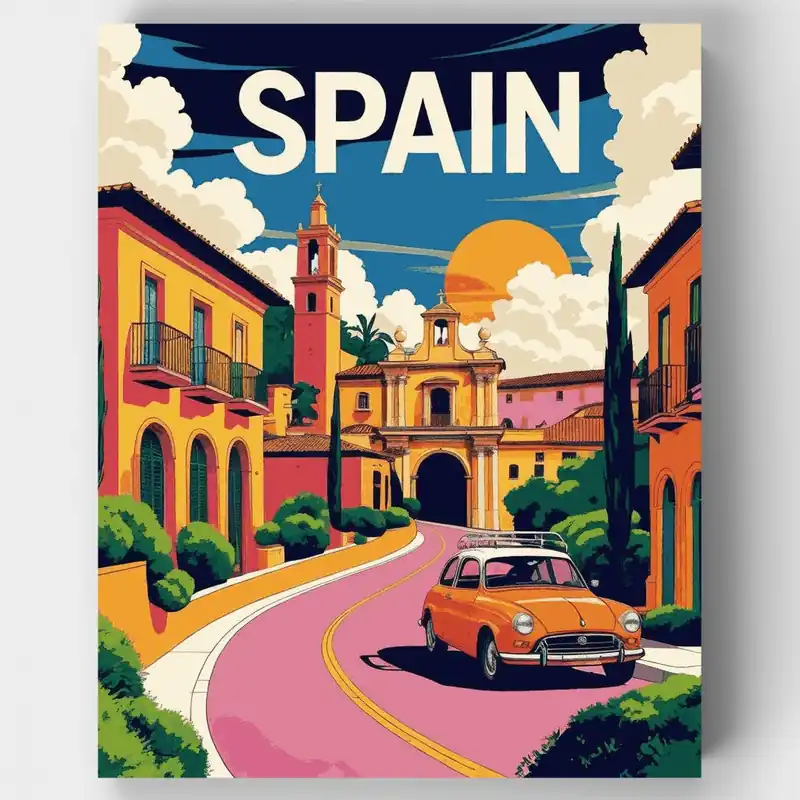 Plaza Colonial Española - Kit de pintar por números - Lienzo Enrollado / 24 Colores Oferta Limitada