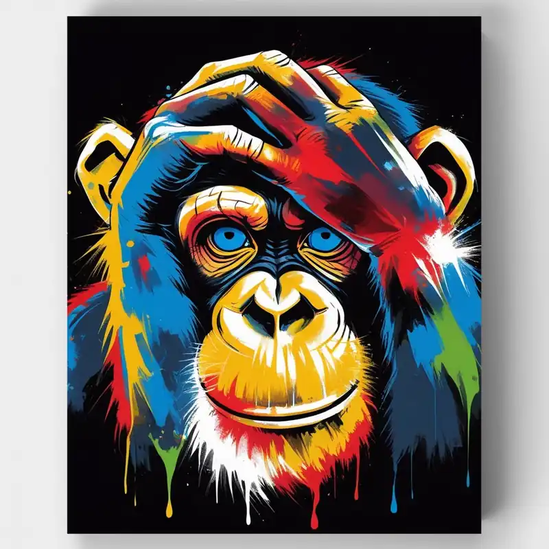 Auténtico Retrato de Chimpancé Colorido - Kit de pintar por números - Lienzo Enrollado / 24 Colores