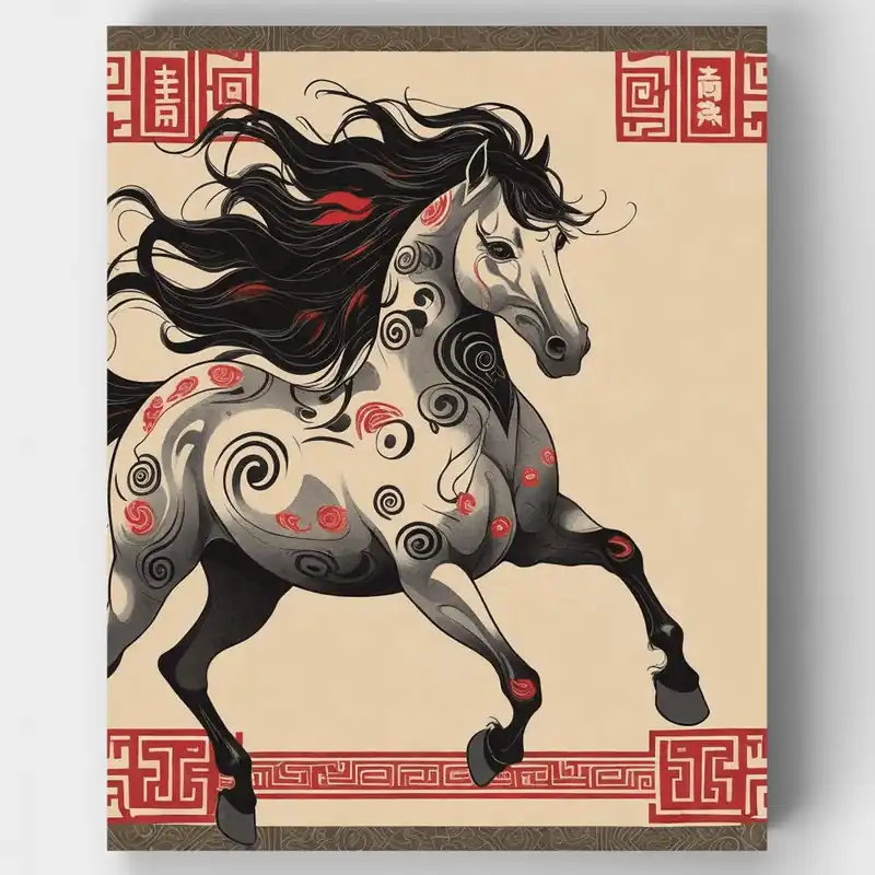 Caballo Místico del Zodíaco Chino - Kit de pintar por números - Lienzo Enrollado / 24 Colores Disponible Ahora