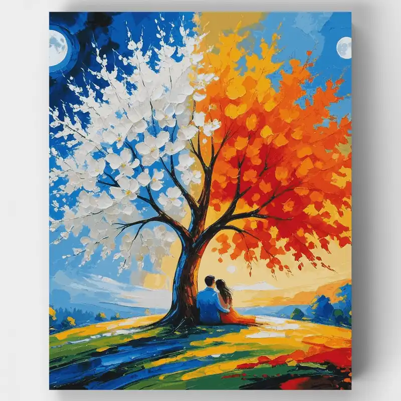 Árbol de la Vida Día y Noche - Kit de pintar por números - Lienzo Enrollado / 24 Colores Original