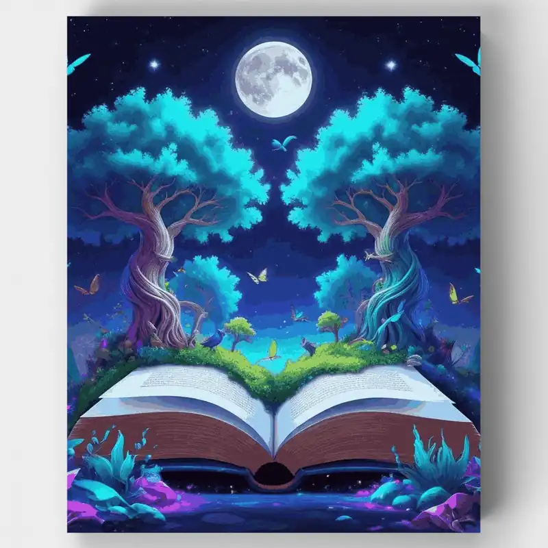 Historia Mágica a la Luz de la Luna - Kit de pintar por números - Lienzo Enrollado / 24 Colores Artesanal