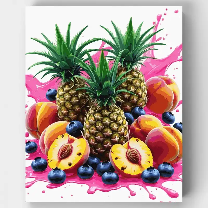 Salpicadura de Frutas Tropicales - Kit de pintar por números - Lienzo Enrollado / 24 Colores Garantía Incluida
