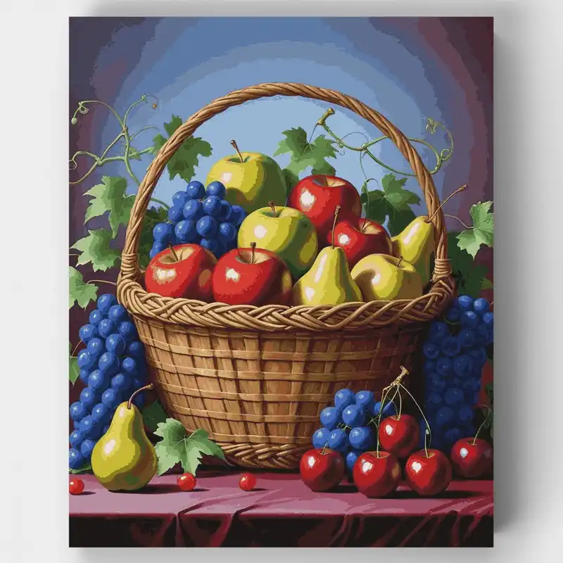 Canasta de Frutas Abundante Cosecha - Kit de pintar por números - Lienzo Enrollado / 24 Colores Solo Hoy