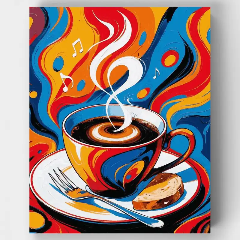 Envío Gratis Vibraciones Musicales de Café - Kit de pintar por números - Lienzo Enrollado / 24 Colores