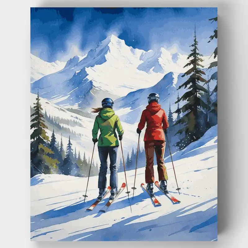 Aventura de Esquí de Invierno - Kit de pintar por números - Lienzo Enrollado / 24 Colores Stock Limitado