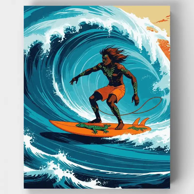 Surfista Tropical con Tatuajes Tribales - Kit de pintar por números - Lienzo Enrollado / 24 Colores Precio Económico