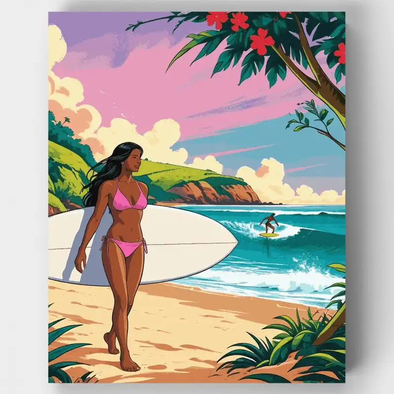 Favorito De Clientes Paraíso Tropical de Surf - Kit de pintar por números - Lienzo Enrollado / 24 Colores