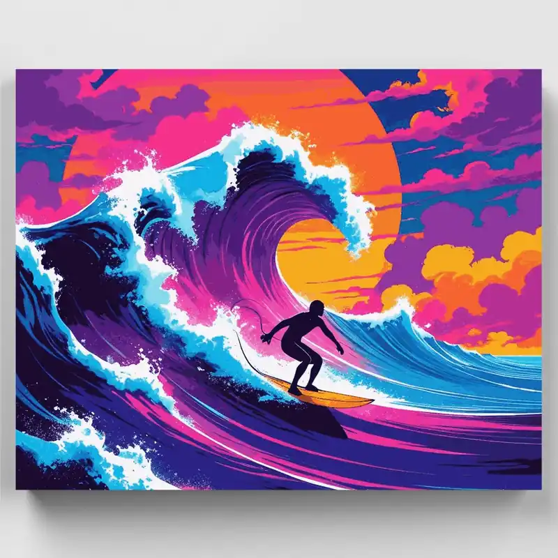 Surfista del Atardecer Neón - Kit de pintar por números - Lienzo Enrollado / 24 Colores Gran Oferta