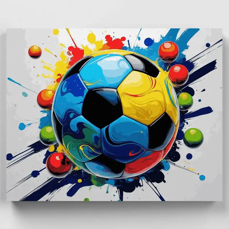 Salpicadura de Balón de Fútbol Colorido - Kit de pintar por números - Lienzo Enrollado / 24 Colores Máxima Calidad