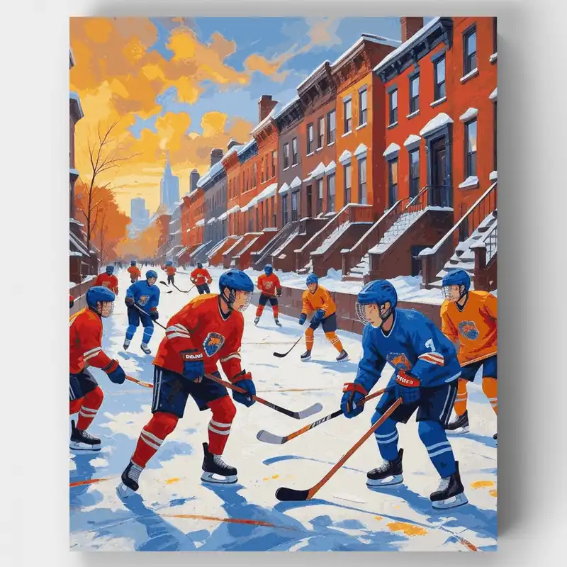 Hockey Callejero en Brooklyn - Kit de pintar por números - Lienzo Enrollado / 24 Colores Compra Ahora