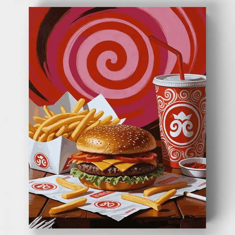 Lujoso Festín de Comida Rápida - Kit de pintar por números - Lienzo Enrollado / 24 Colores