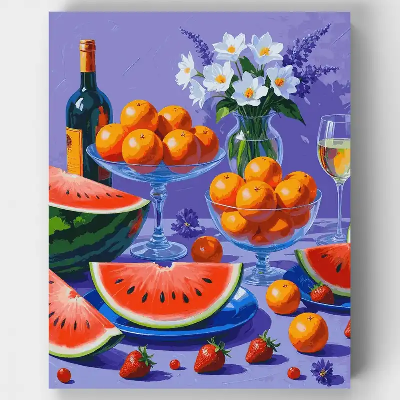 Frutas de Verano y Vino - Kit de pintar por números - Lienzo Enrollado / 24 Colores Promoción