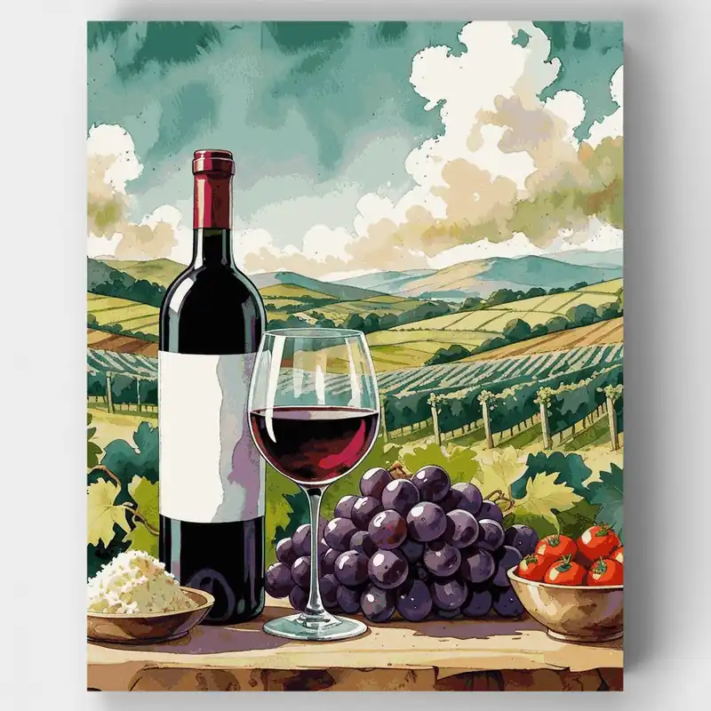 Viñedo Vino y Uvas - Kit de pintar por números - Lienzo Enrollado / 24 Colores Venta Final