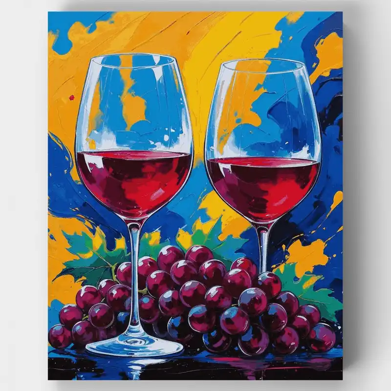 Vino y Uvas - Kit de pintar por números - Lienzo Enrollado / 24 Colores Ordena Ya