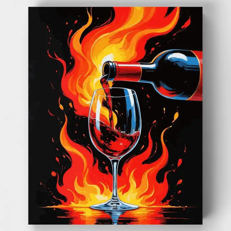 Vertido de Vino Ardiente - Kit de pintar por números - Lienzo Enrollado / 24 Colores Envío Inmediato