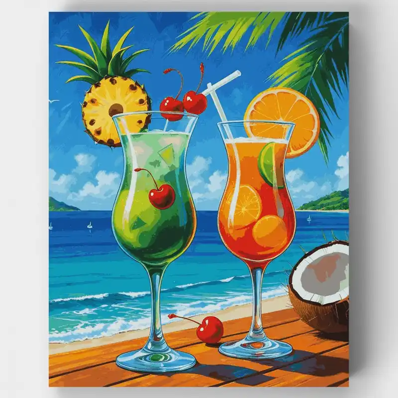 Cócteles del Paraíso Tropical - Kit de pintar por números - Lienzo Enrollado / 24 Colores No Te Lo Pierdas