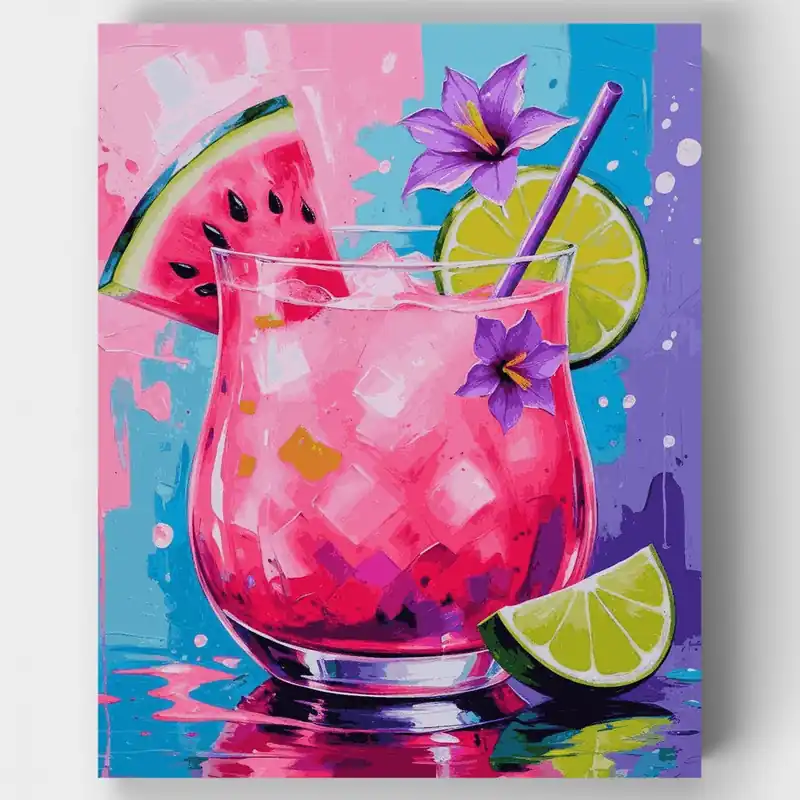 Cóctel Tropical de Sandía - Kit de pintar por números - Lienzo Enrollado / 24 Colores Directo De Fábrica