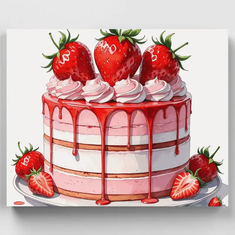Comprar En Línea Pastel de Fresa con Goteo - Kit de pintar por números - Lienzo Enrollado / 24 Colores
