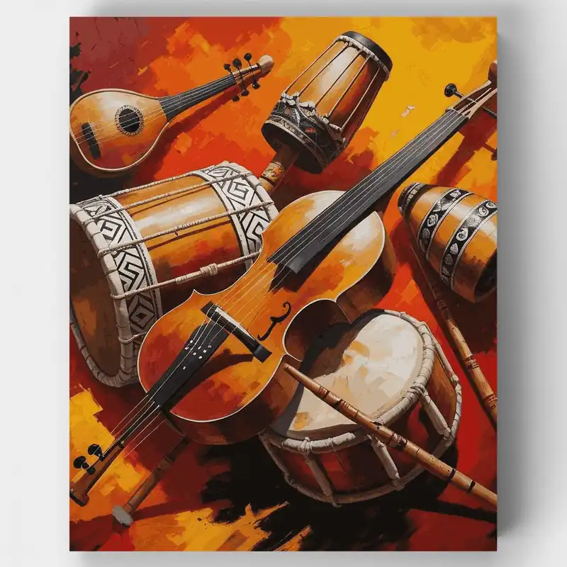 Instrumentos Musicales del Mundo - Kit de pintar por números - Lienzo Enrollado / 24 Colores Súper Precio