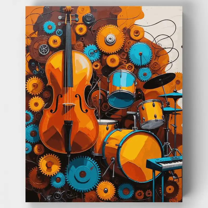 Sinfonía de Engranajes Musicales - Kit de pintar por números - Lienzo Enrollado / 24 Colores Oferta Flash