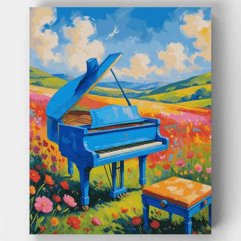 Mayoreo Piano Azul en Campo de Flores Silvestres - Kit de pintar por números - Lienzo Enrollado / 24 Colores