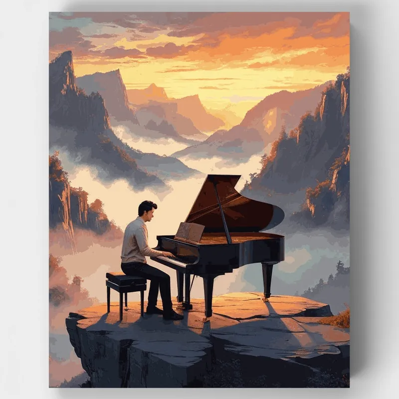 Popular Soledad de Piano de Montaña - Kit de pintar por números - Lienzo Enrollado / 24 Colores