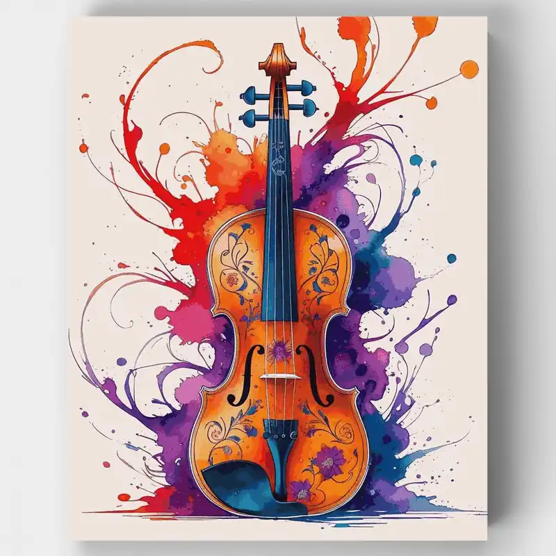 Violín Musical Vibrante - Kit de pintar por números - Lienzo Enrollado / 24 Colores Disponible Ahora
