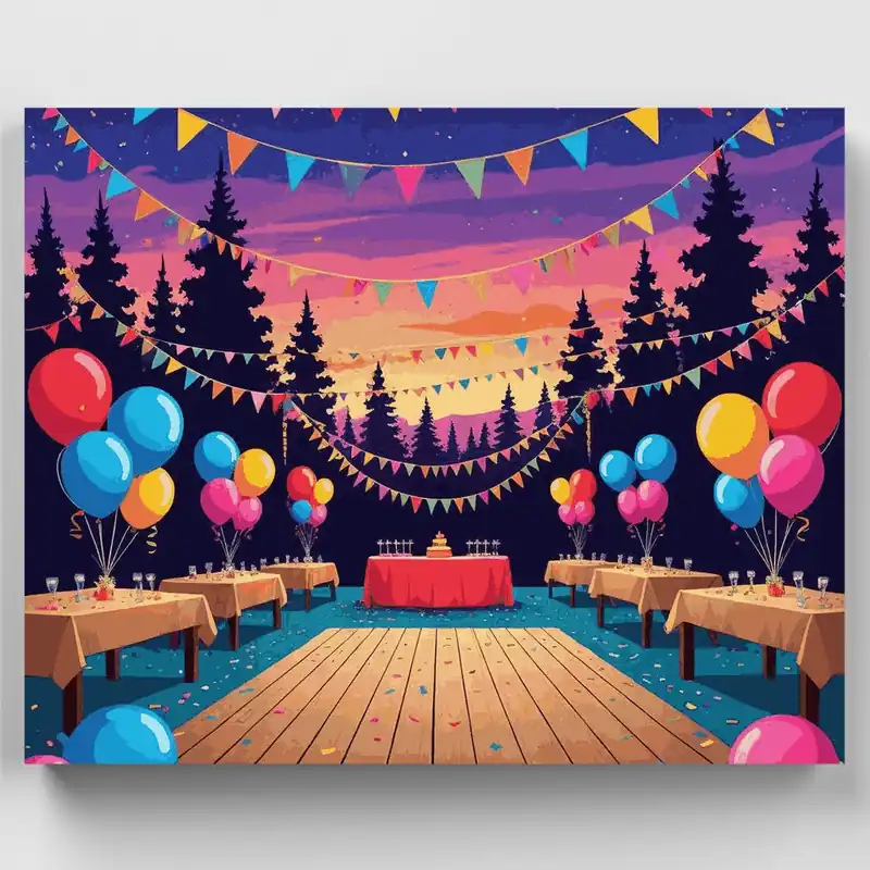 Tendencia Celebración de Fiesta al Atardecer - Kit de pintar por números - Lienzo Enrollado / 24 Colores