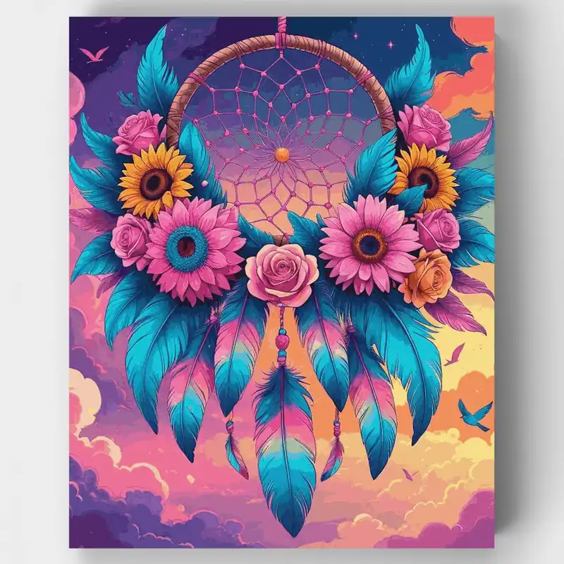 Promoción Kit de pintar por números Atrapasueños Místico al Atardecer - Lienzo Enrollado / 24 Colores