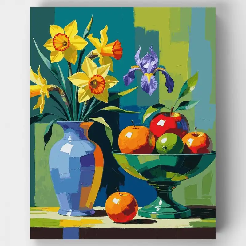 Popular Narcisos de Primavera y Manzanas - Kit de pintar por números - Lienzo Enrollado / 24 Colores