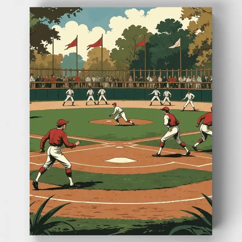 Artesanal Juego de Béisbol Vintage - Kit de pintar por números - Lienzo Enrollado / 24 Colores